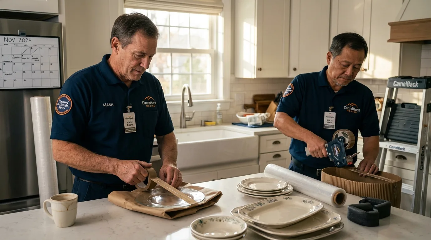 Professional crew packing kitchen dishware in Fleetwood, PA